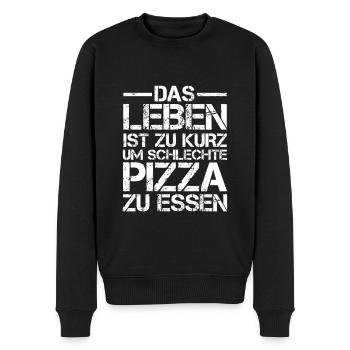 Das Leben ist zu Kurz um schlechte Pizza zu essen - Männer Premium Bio Pullover - Schwarz - Vorne - Nico (187cm)