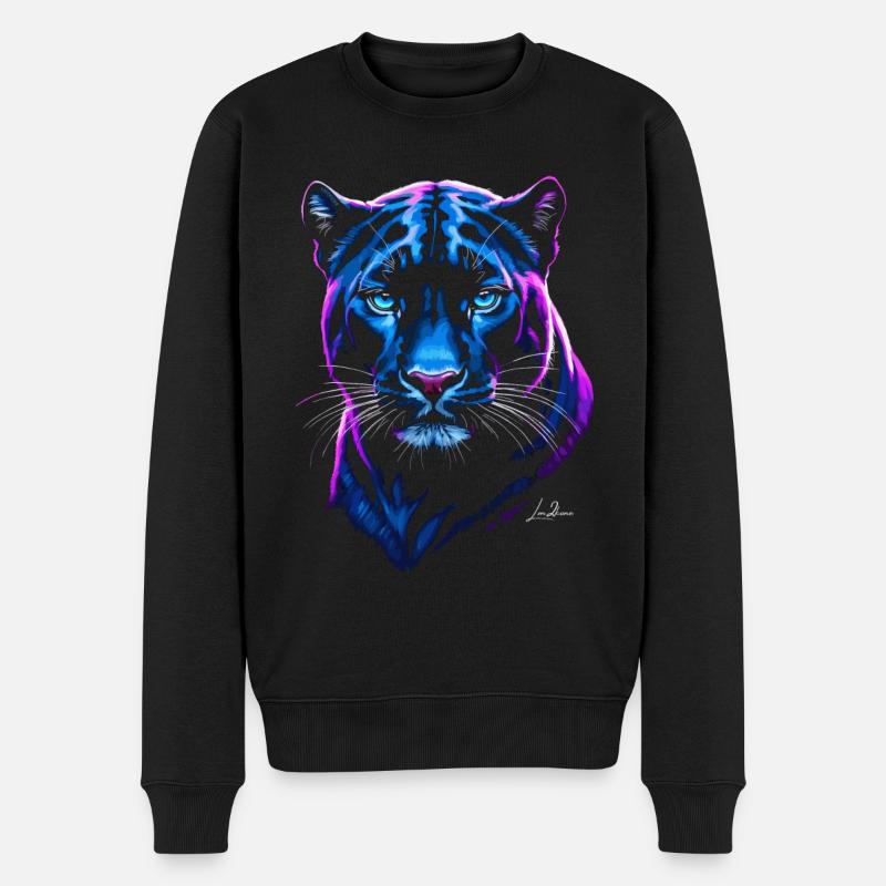 Neon Wilder Panther - Männer Premium Bio Pullover - Schwarz