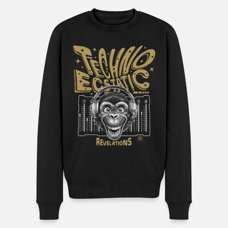 Techno-Tänzer Affen-DJ, T-Shirt - Männer Premium Bio Pullover - Schwarz