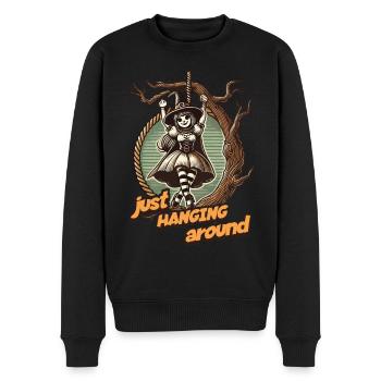 Lustiger Halloween Spruch Just Hanging Around - Männer Premium Bio Pullover - Schwarz - Vorne - Nico (187cm)