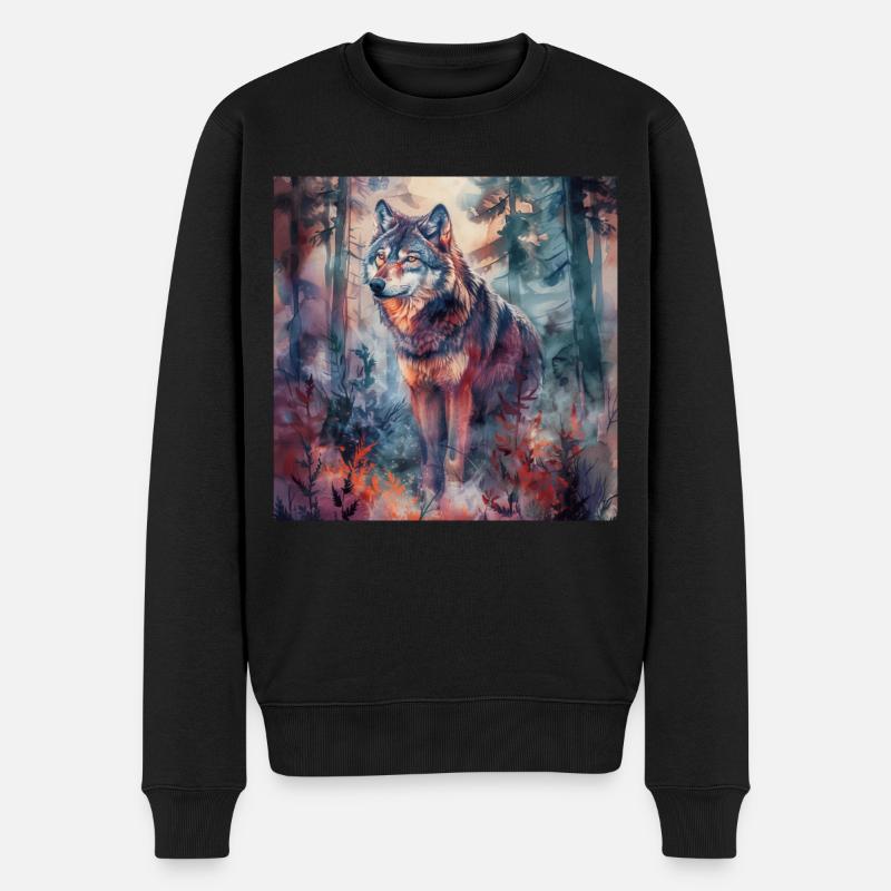 Wolf - Männer Premium Bio Pullover - Schwarz