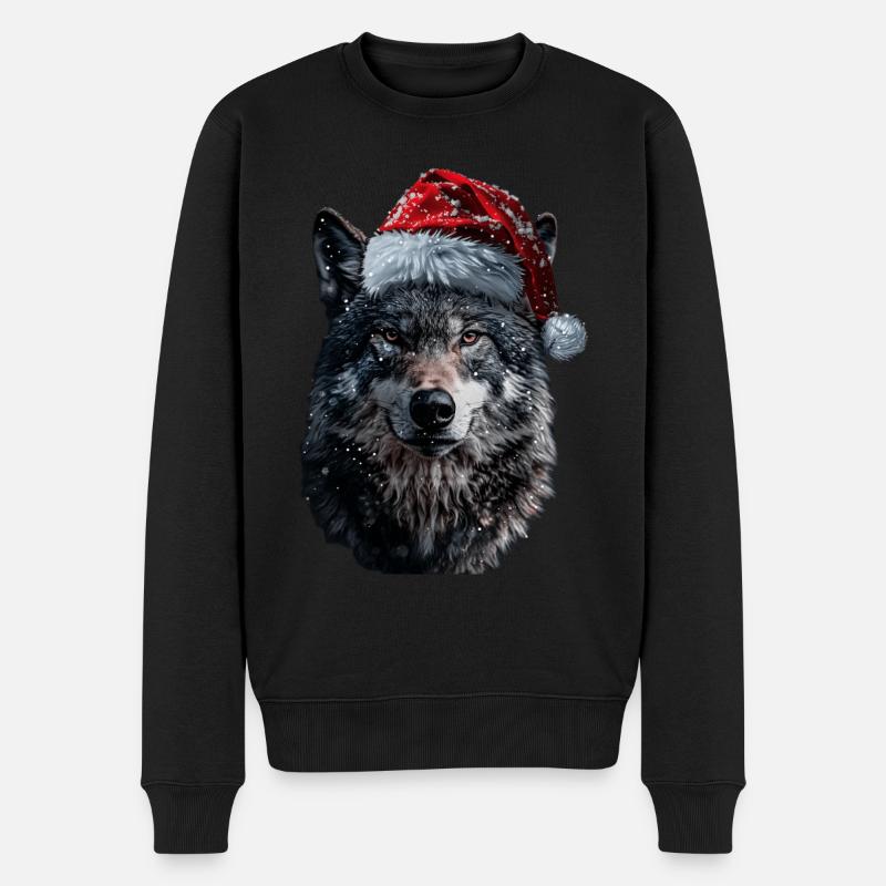 Wolf - Männer Premium Bio Pullover - Schwarz