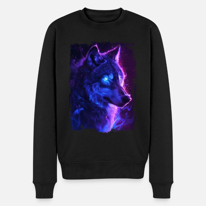 Wolf - Männer Premium Bio Pullover - Schwarz