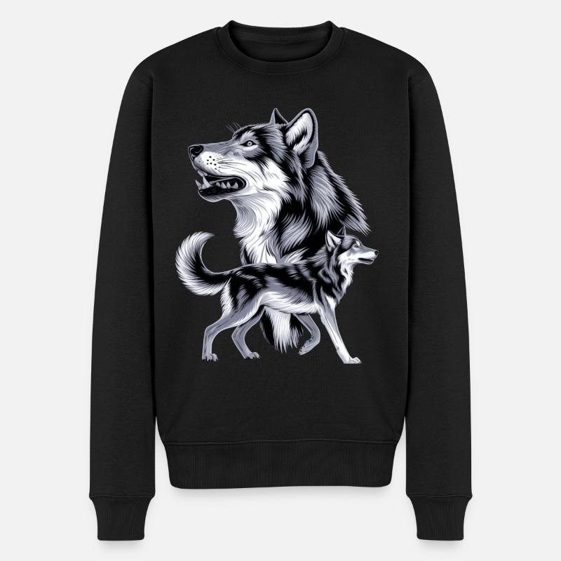 Wolf - Männer Premium Bio Pullover - Schwarz
