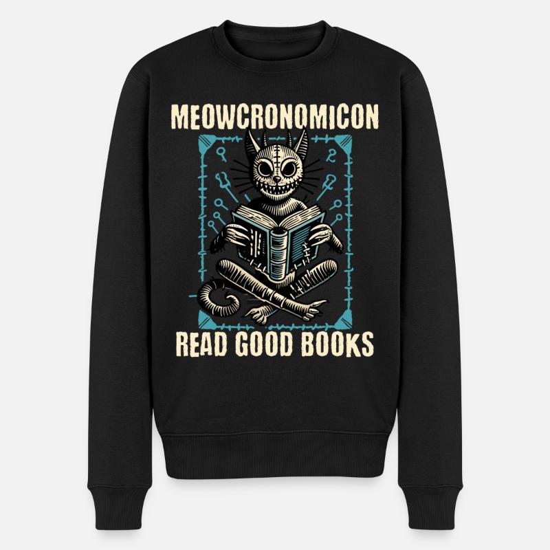 Meowcronomicon Lire de bons livres - Pull Premium bio Homme - noir