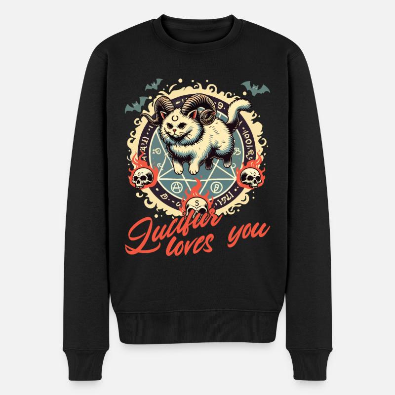Lucifer t’aime motif de chat mystique - Pull Premium bio Homme - noir