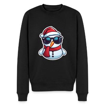 Schneemann mit Weihnachtsmütze - Männer Premium Bio Pullover - Schwarz - Vorne - Nico (187cm)