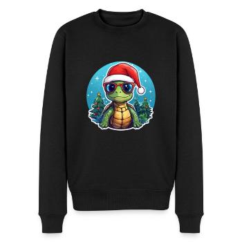 Schildkröte mit Weihnachtsmütze Weihnachten Outfit - Männer Premium Bio Pullover - Schwarz - Vorne - Nico (187cm)