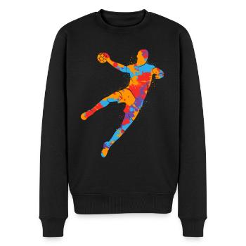 Handballspieler bunter Handballer Jungen Handball - Männer Premium Bio Pullover - Schwarz - Vorne - Nico (187cm)