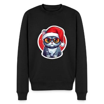 Katze Weihnachten - Männer Premium Bio Pullover - Schwarz - Vorne - Nico (187cm)
