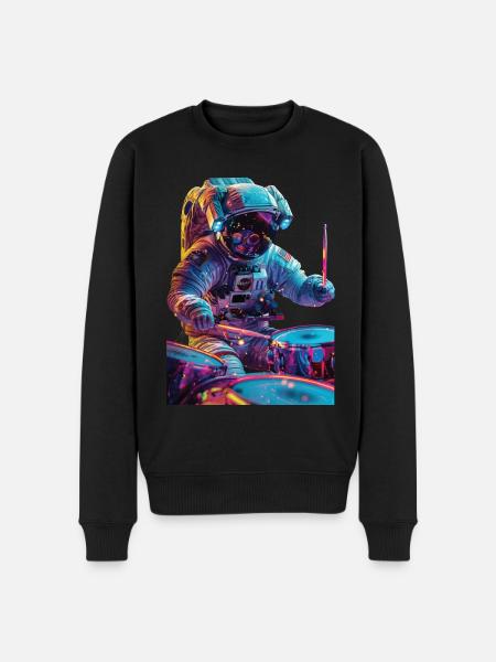 Astronaut Trommeln - Männer Premium Bio Pullover - Schwarz