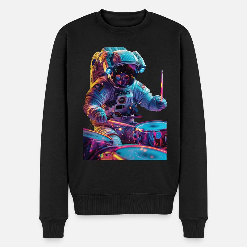Astronaut Trommeln - Männer Premium Bio Pullover - Schwarz