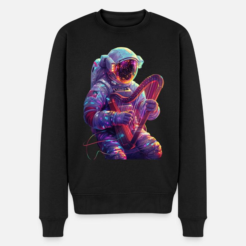 Astronaut Harfe - Männer Premium Bio Pullover - Schwarz