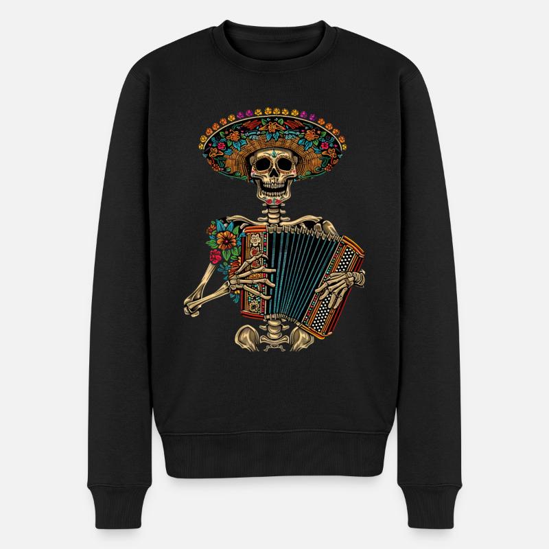 Akkordeon Mexikanisches Skelett - Männer Premium Bio Pullover - Schwarz