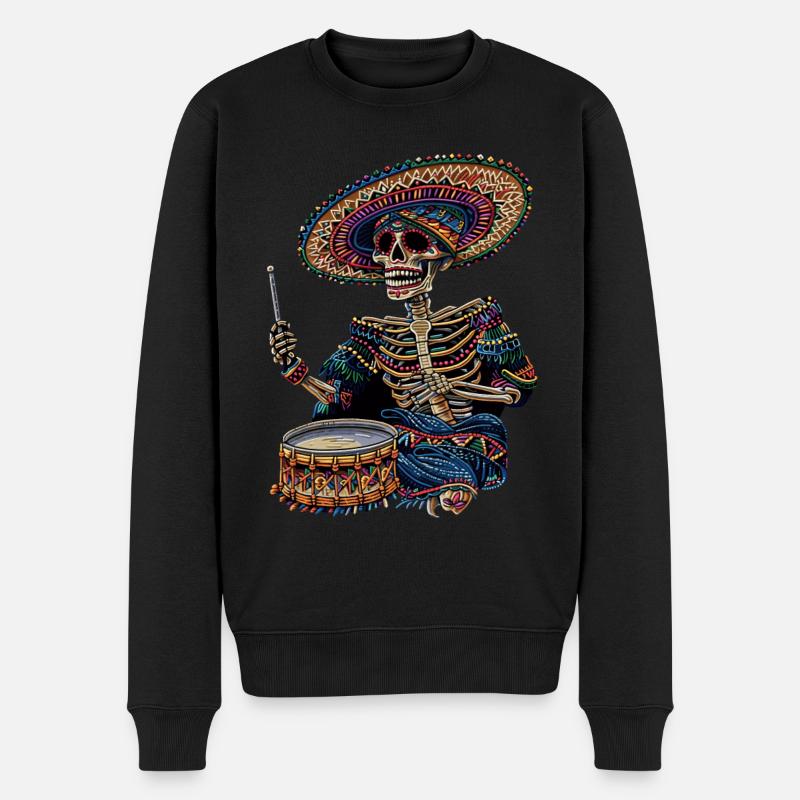 Mexikanisches Skelett Trommeln - Männer Premium Bio Pullover - Schwarz