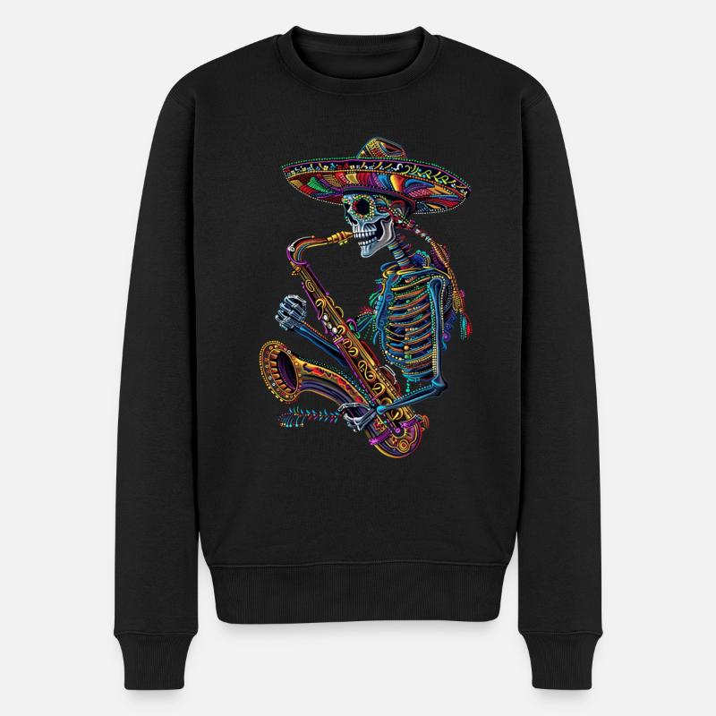 Saxophone Squelette Mexicain - Pull Premium bio Homme - noir