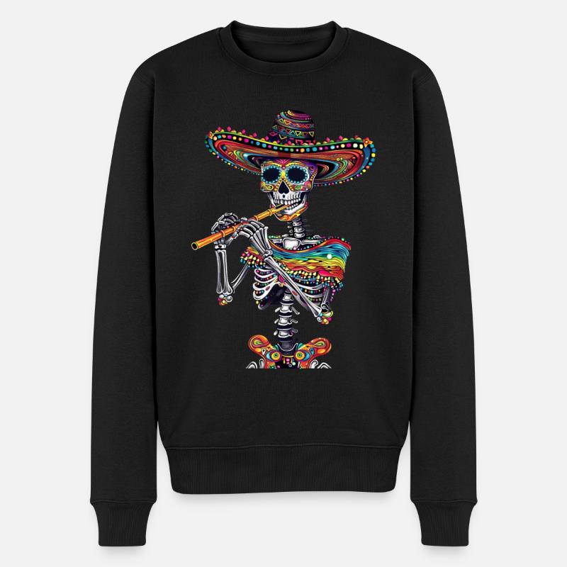 Flöte Mexikanisches Skelett - Männer Premium Bio Pullover - Schwarz