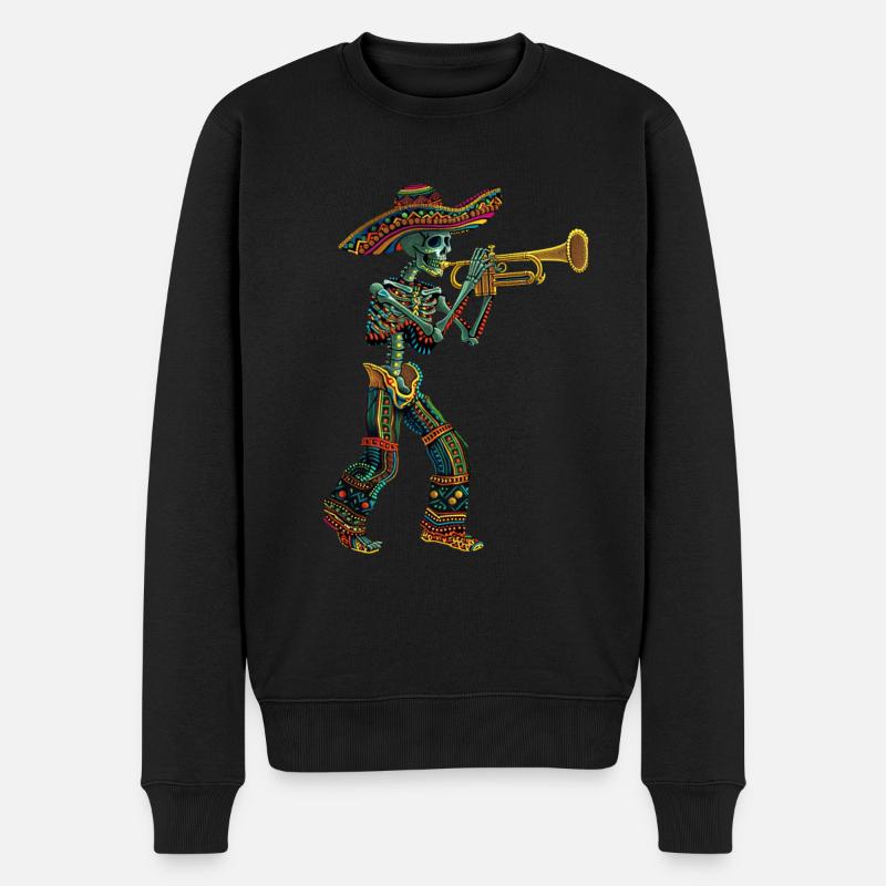 Trompette mexicaine squelette - Pull Premium bio Homme - noir