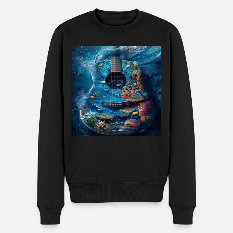Fisch Gitarre - Männer Premium Bio Pullover - Schwarz