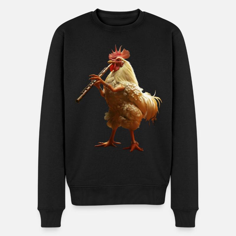 Hahn Flöte - Männer Premium Bio Pullover - Schwarz