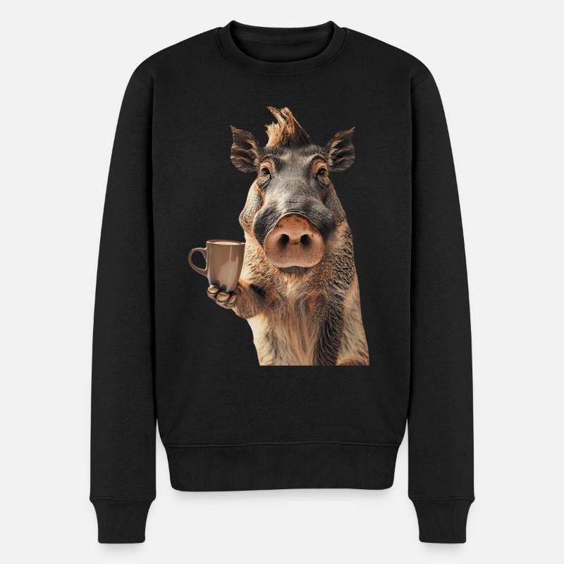 Warzenschwein Kaffee - Männer Premium Bio Pullover - Schwarz