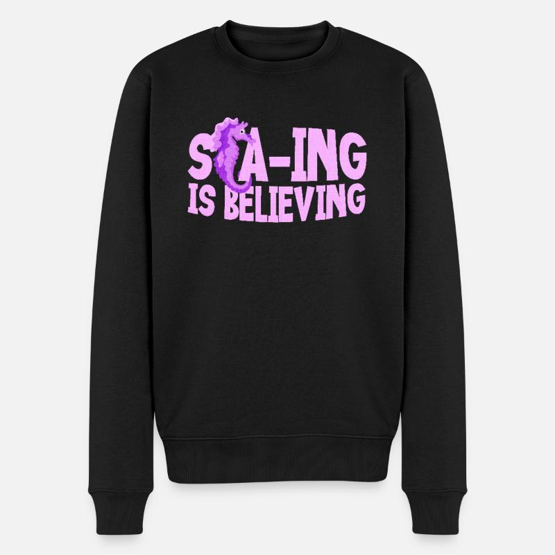 Sea -Ing Glaubt - Einzigartiges Seepferdchendesign - Männer Premium Bio Pullover - Schwarz