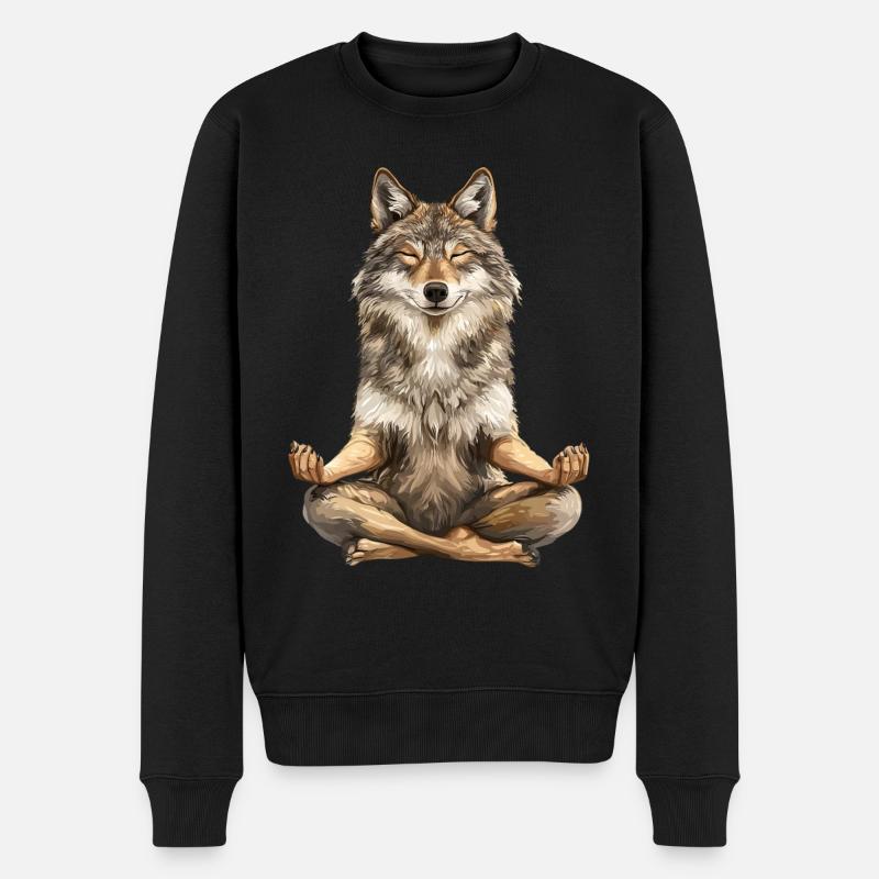 Wolf - Männer Premium Bio Pullover - Schwarz