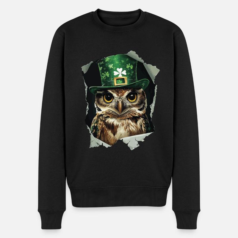 St. Patrick Eule - Männer Premium Bio Pullover - Schwarz