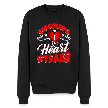 Warnung Herzensbrecher - Männer Premium Bio Pullover - Schwarz - Vorne - Nico (187cm)