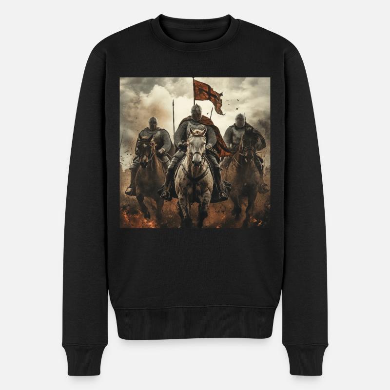 Ritter auf Pferd - Männer Premium Bio Pullover - Schwarz