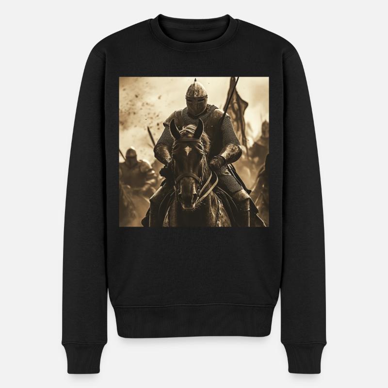 Ritter auf Pferd - Männer Premium Bio Pullover - Schwarz