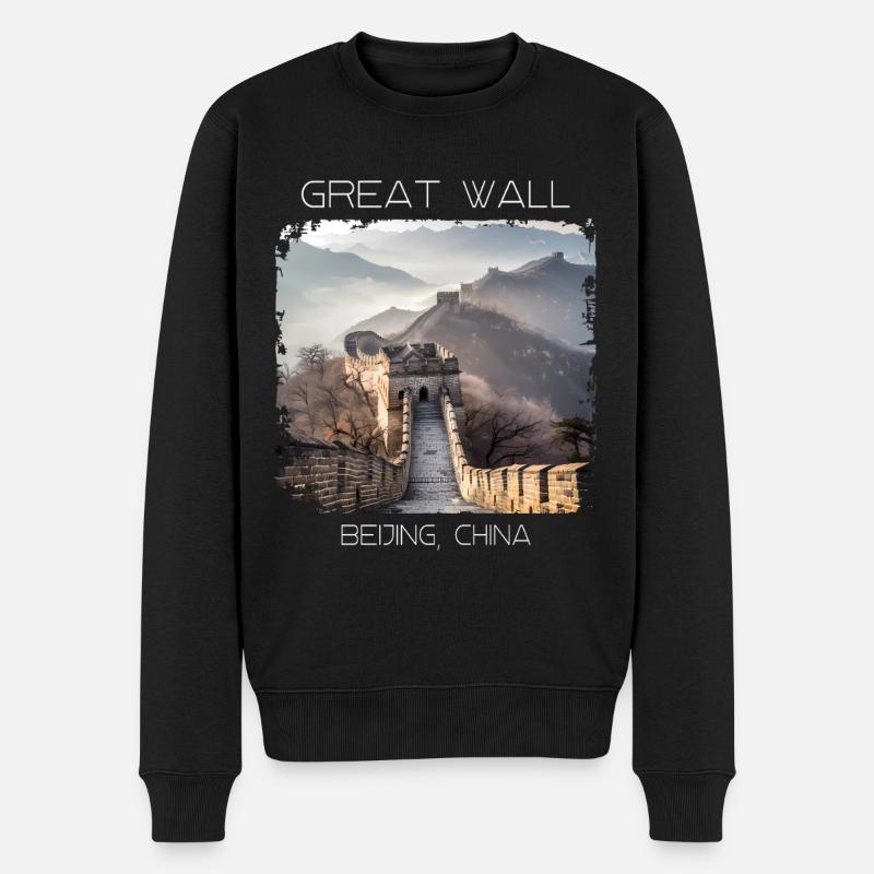 Große Mauer - Männer Premium Bio Pullover - Schwarz