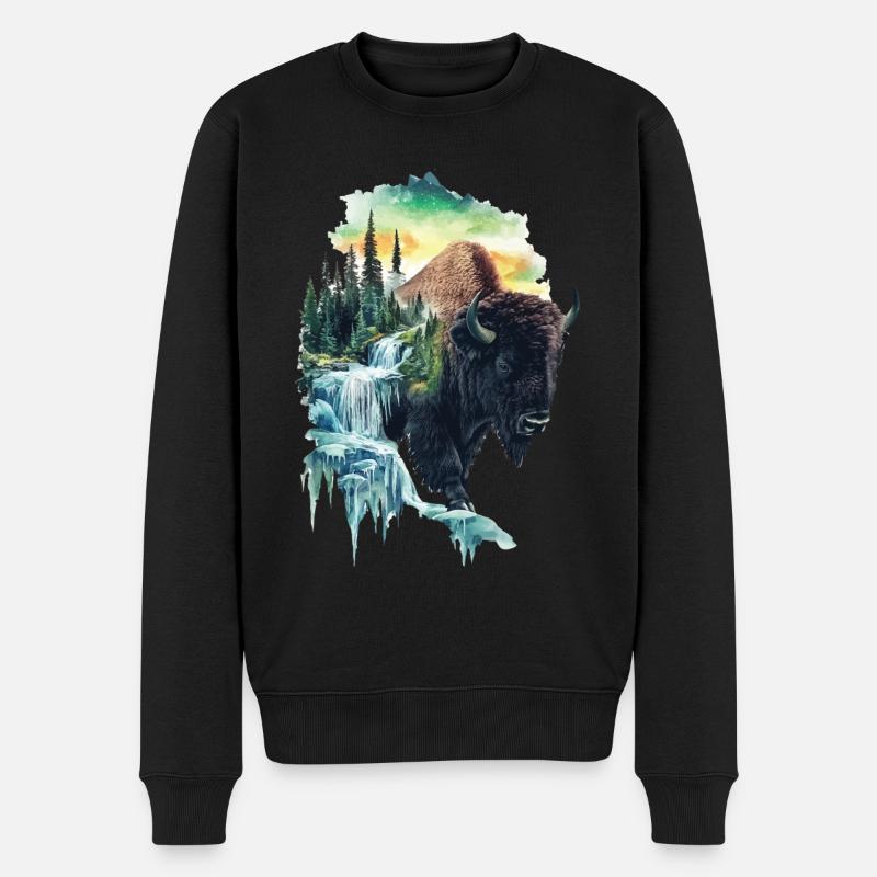 Bison - Männer Premium Bio Pullover - Schwarz