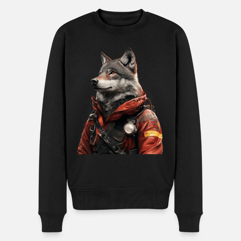 Wolf - Männer Premium Bio Pullover - Schwarz