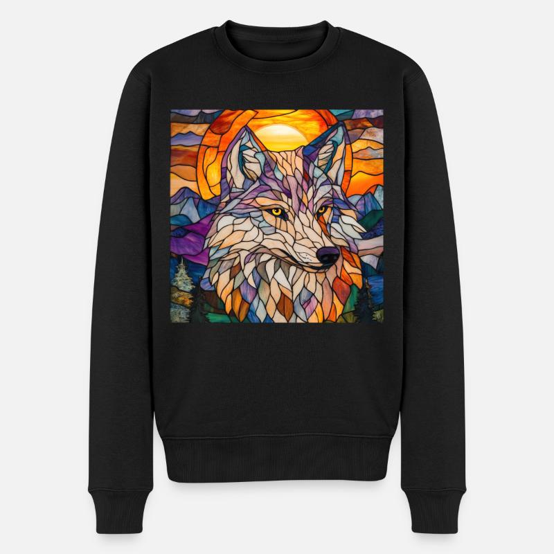 Wolf - Männer Premium Bio Pullover - Schwarz