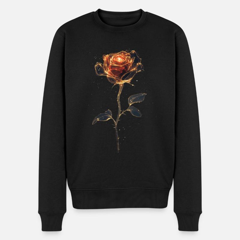 Rote Rose - Männer Premium Bio Pullover - Schwarz
