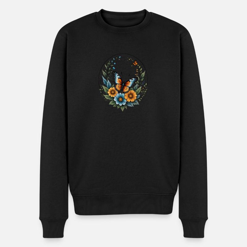 Schmetterling Blumenkreis - Männer Premium Bio Pullover - Schwarz