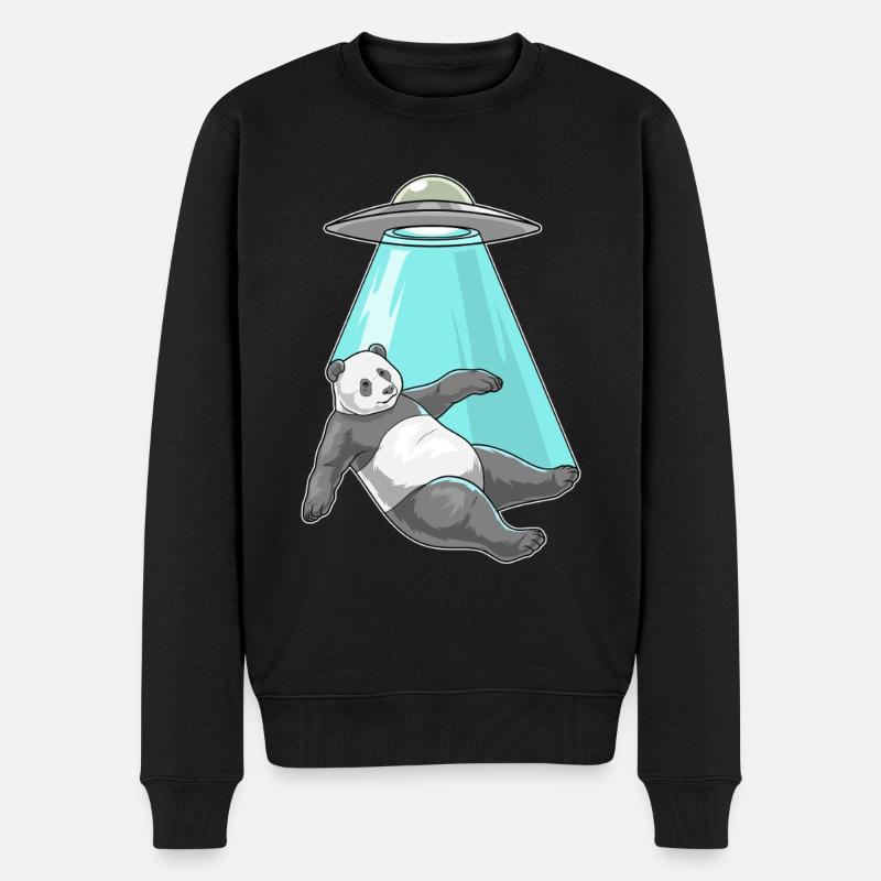 Panda Raumschiff - Männer Premium Bio Pullover - Schwarz