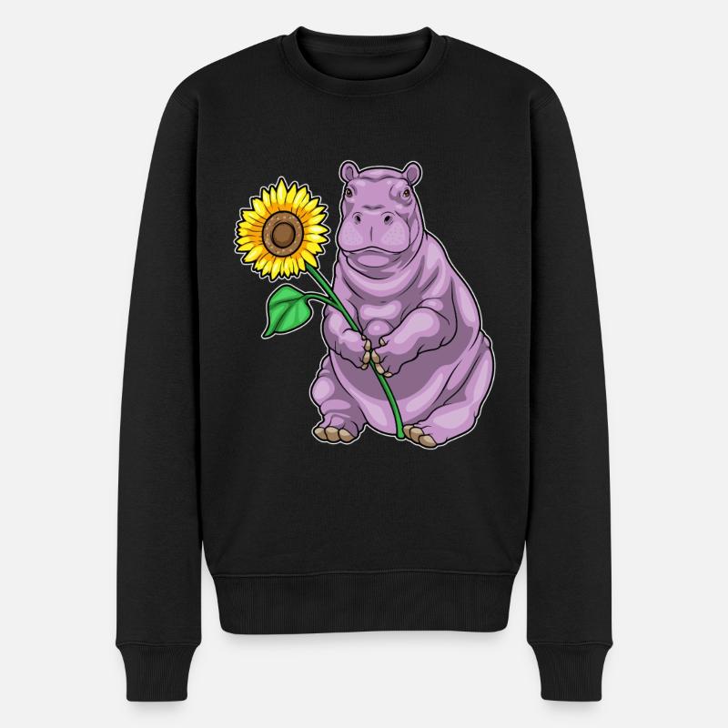 Nilpferd Sonnenblume Blumen - Männer Premium Bio Pullover - Schwarz