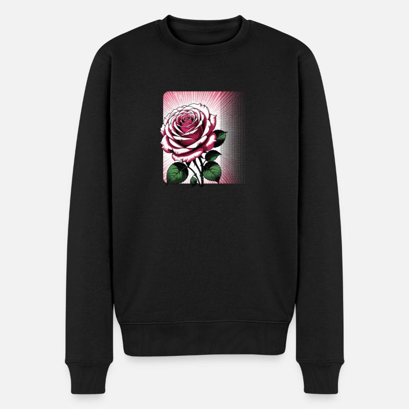 Strahlende Rosenblüte - Männer Premium Bio Pullover - Schwarz