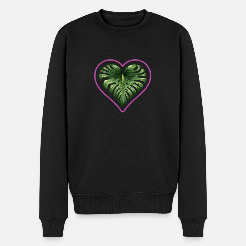 Monstera Herz Blüte - Männer Premium Bio Pullover - Schwarz