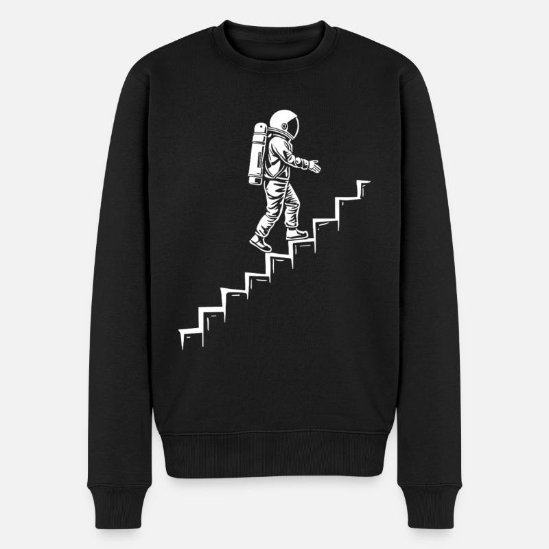 Astronaut auf der Treppe Weltraum-Style - Männer Premium Bio Pullover - Schwarz