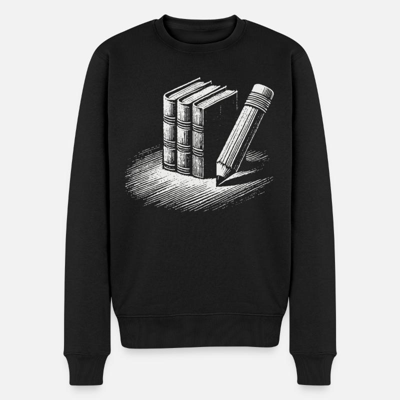 Retro Buecherwurm Design für Leseratte - Männer Premium Bio Pullover - Schwarz