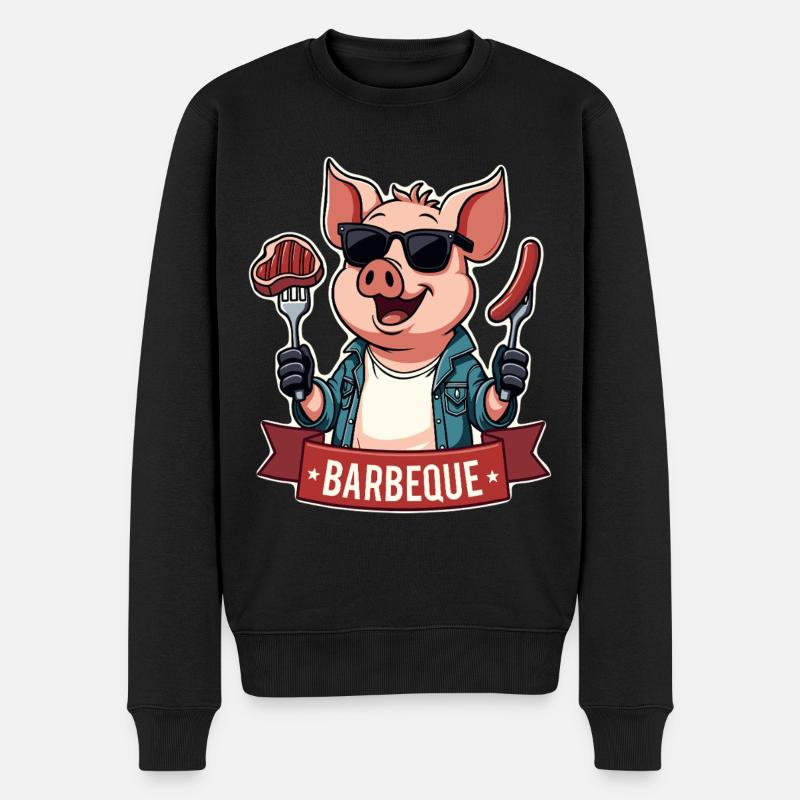 Cooles Lustiges Grill Schwein BBQ - Männer Premium Bio Pullover - Schwarz