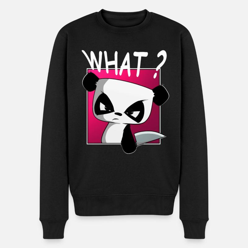 What ? lustiger Panda, lustige Sprüche, Shirt - Männer Premium Bio Pullover - Schwarz
