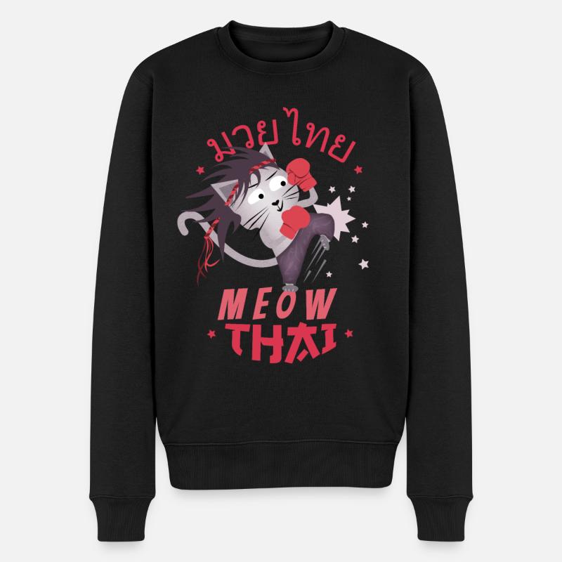 Meow Thai Cat Fighter - Muay Thai - Lustige Katzen - Männer Premium Bio Pullover - Schwarz