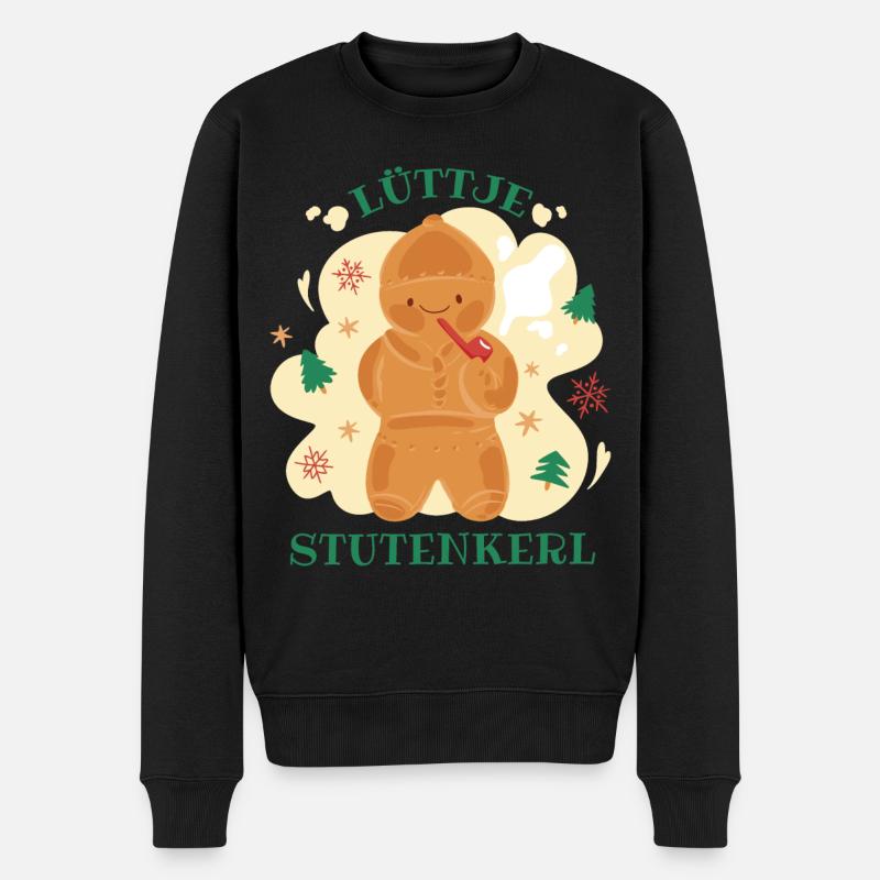 Lüttje Stutenkerl Plattdeutsch - Männer Premium Bio Pullover - Schwarz