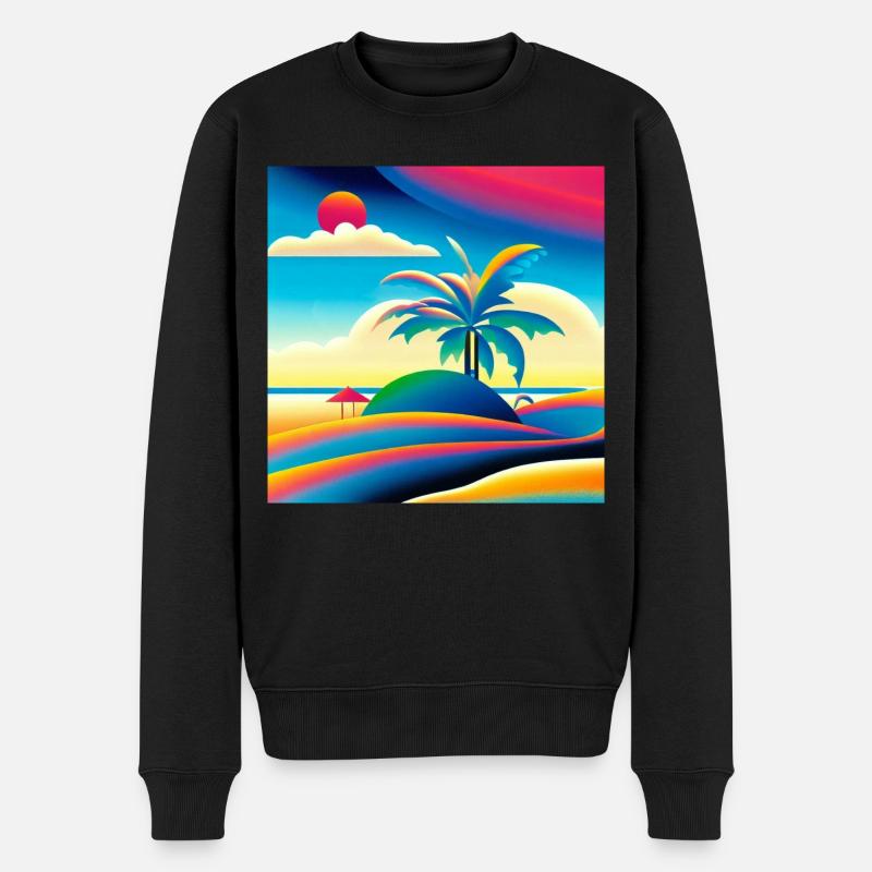 Strand Sonnenuntergang im 80er Stil - Männer Premium Bio Pullover - Schwarz