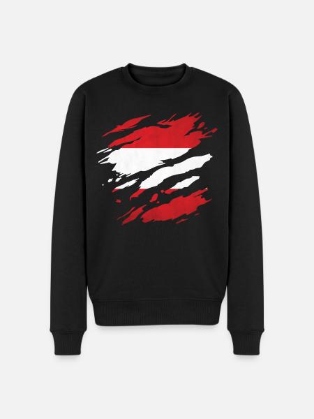 Autriche - Drapeau national, rayures, fissures - Pull Premium bio Homme - noir