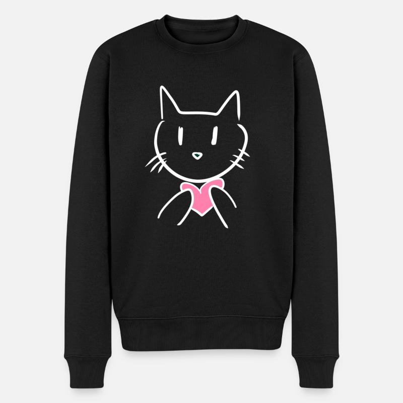 Katze Tier Liebe Herz - Männer Premium Bio Pullover - Schwarz